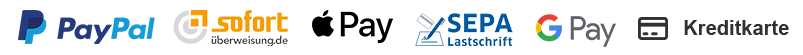 Zahlungsmethoden: PayPal, Sofort, Apple Pay, SEPA, Google Pay, Kreditkarte